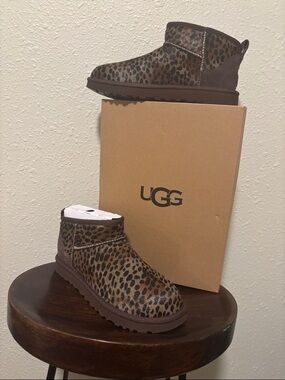 UGG Leopard-Print Mini Boots in Brown and Black